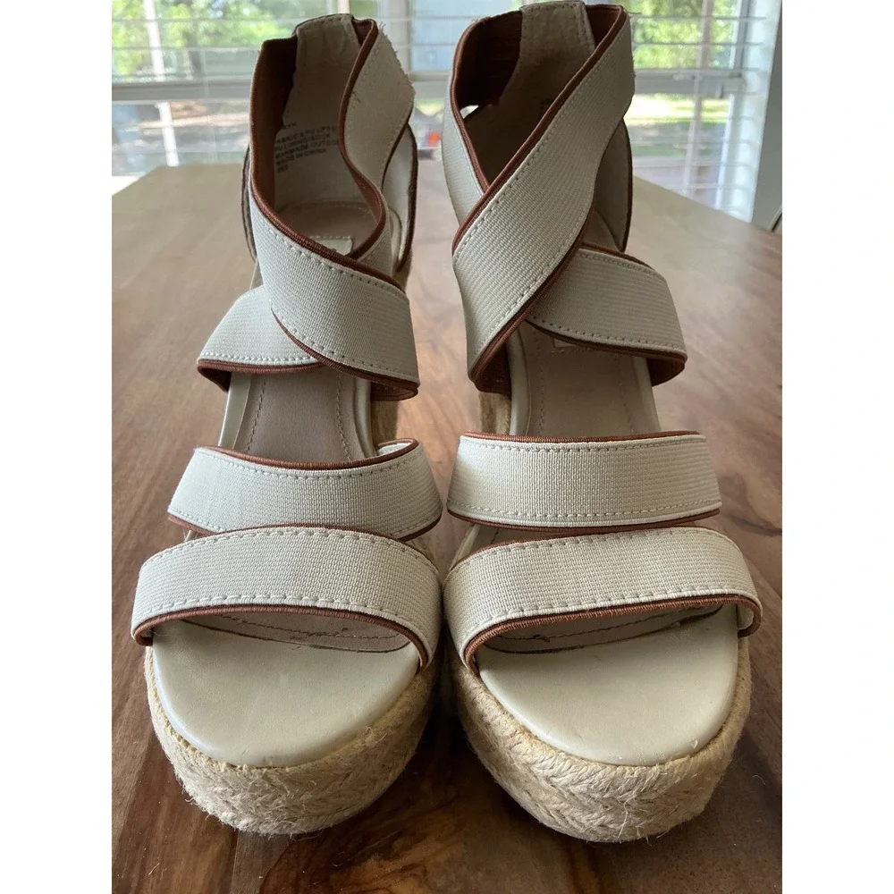 Steve Madden Erryn Womens Espadrille Wedge Sandals Cream Brown Size 7 Jute Heel‎